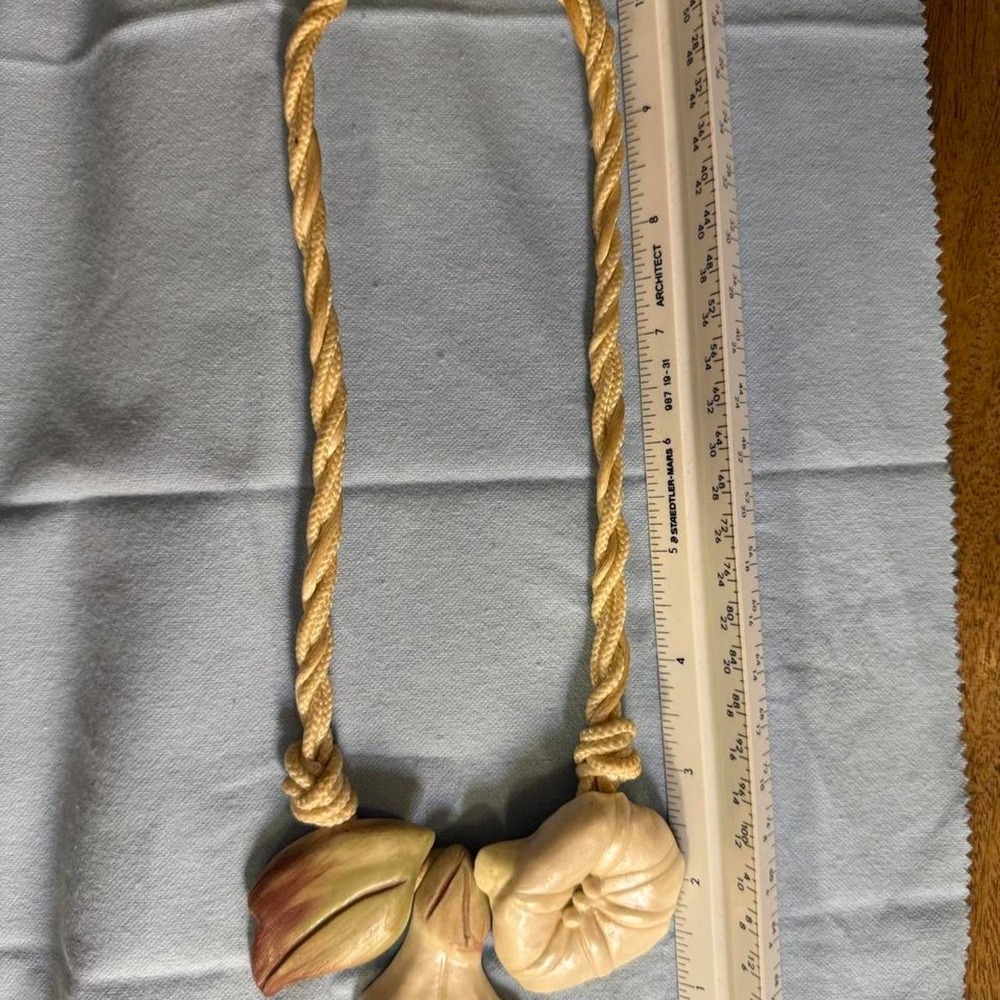 Carol Halmy Handmade Porcelain Flower Necklace Rope Detail Boho Cream Multi